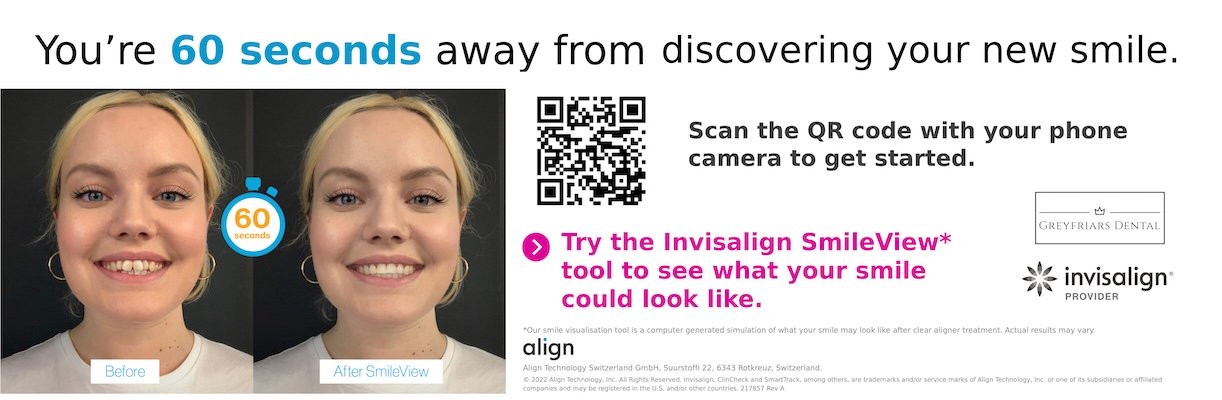 Click here or scan the QR code to get started https://greyfriarsdental.co.uk/wp-content/uploads/2025/10/smileview-desktop-final.jpg